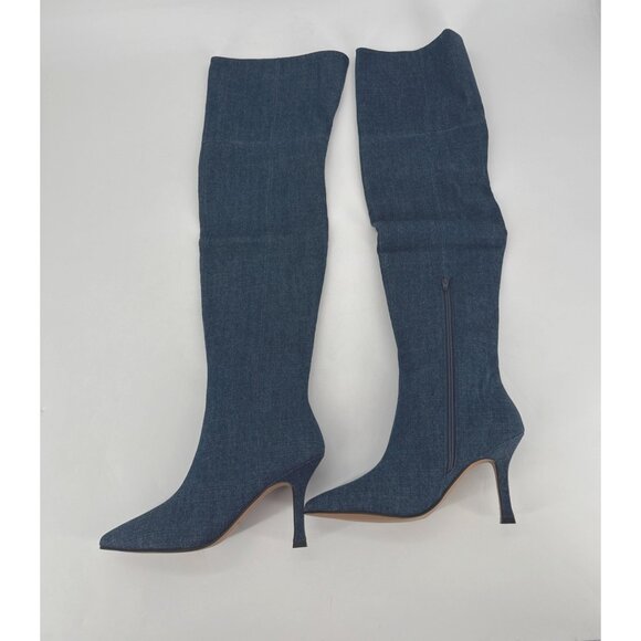 Lisa Vicky Over The Knee Boots Ave Dark Blue Denim Size 9.5 New Awesome - Picture 2 of 13
